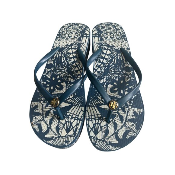 TORY BURCH Blue Platform Flip Flops Sandals Size 10 - Picture 8 of 10